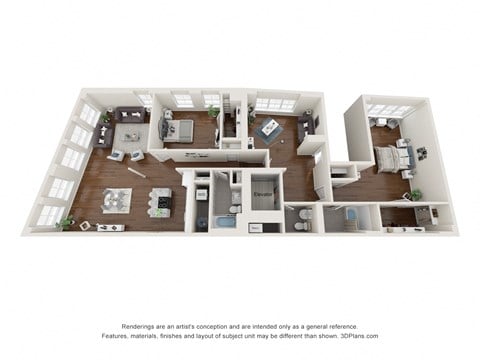 Floor plan for 2 beds, 2.5 baths, 2028 sqft